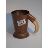 COPPER MUG WITH TUSK HANDLE MARKED PHV & CO