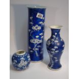 3 PIECES OF PRUNUS BLUE & WHITE CHINA