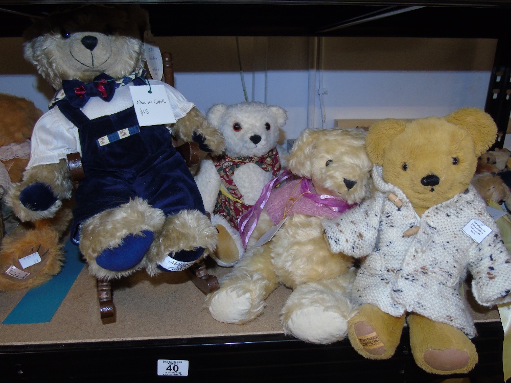 X 4 LABELLED TEDDY BEARS INC X 1 'MERRY THOUGHT' BEAR