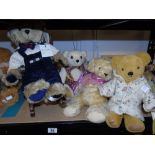 X 4 LABELLED TEDDY BEARS INC X 1 'MERRY THOUGHT' BEAR