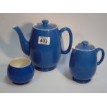 MOORECROFT 'POWDER BLUE' TEA POT SET, 3 PIECES