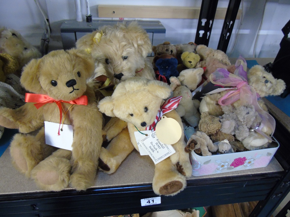 X 4 LABELLED TEDDY BEARS INC X 1 'FAIR BEARS' AND QUANTITY OF MINIATURE BEARS INC A 'SHOEBUTTON