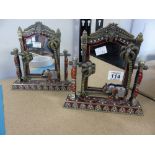 PAIR DECORATIVE INDIAN STYLE FRAMED MIRRORS