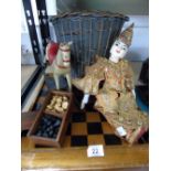 CHESS BOARD, PUPPET AND WOODEN MODEL ROCKING HORSE