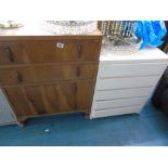 CHEST OF 2 DRAWERS OVER A CUPBOARD & WHITE 5 DRAWER CHEST