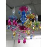 CO LOURED GLASS CHANDELIER IN WORKING ORDER