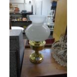 OIL LAMP WITH WHITE GLASS SHADE