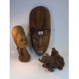 X 7 PIECES OF CARVED WOOD ASIAN & AFRICAN