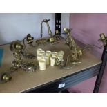 X 2 BRASS LIGHT FITTINGS + 2 MATCHING WALL SCONCES