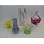 X 5 GLASS ITEMS INCLUDING POSY HOLDER