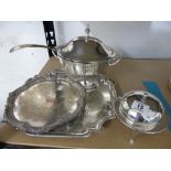 X 4 PLATED ITEMS INC LIDDED SERVING DISH AND LADLE