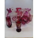 X 8 ITEMS OF CRANBERRY STYLE GLASS