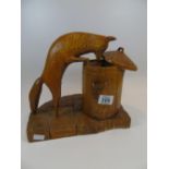 ORIGINAL WOODCARVING BY BRIAN CASTLE, ROYAL ACADEMY OF ARTS SUMMER EXHIBITOR 1996 'FOX ON DUSTBIN'