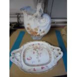 DECORATIVE CHINA EWER (AF) + VINTAGE PLATTER