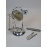 X 3 HALL MARKED SILVER ITEMS,DECANTER LABEL,KNIFE & SHAVING MIRROR
