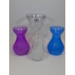 X4 GLASS ITEMS INCLUDING HYACINTH VASES