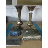 X 5 METAL ITEMS INC PAIR OF DECORATED VASES