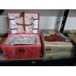PINK PICNIC BASKET + SEWING ITEMS + 2 NEW DRALON BLANKETS