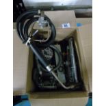 A BOX OF 2 DOOR CLOSERS, 2 SOLDERING HANDPIECES ( ONE WITH TUBE )AND SOME OTHER MATERIALS