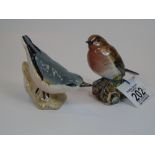 X 2 BESWICK BIRD FIGURES NUTHATCH 2413 & ROBIN 980