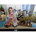 QUANTITY DECORATIVE CHINA ITEMS INCL FIGURES, VASES AND A NATIVITY SCENE