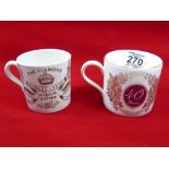 WEDGWOOD QUEEN ELIZABETH 40th JUBILEE MUG & QUEEN VICTORIA DIAMOND JUBILEE MUG