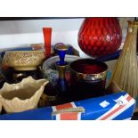 LARGE BOX OF CHINA AND GLASS INCLUDING SYLVAC & MURANO