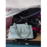 COLLECTION OF HANDBAGS AND SQUASH RACKET