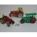 3 DINKY TOYS, TRACTOR & 2 STEAM ROLLERS