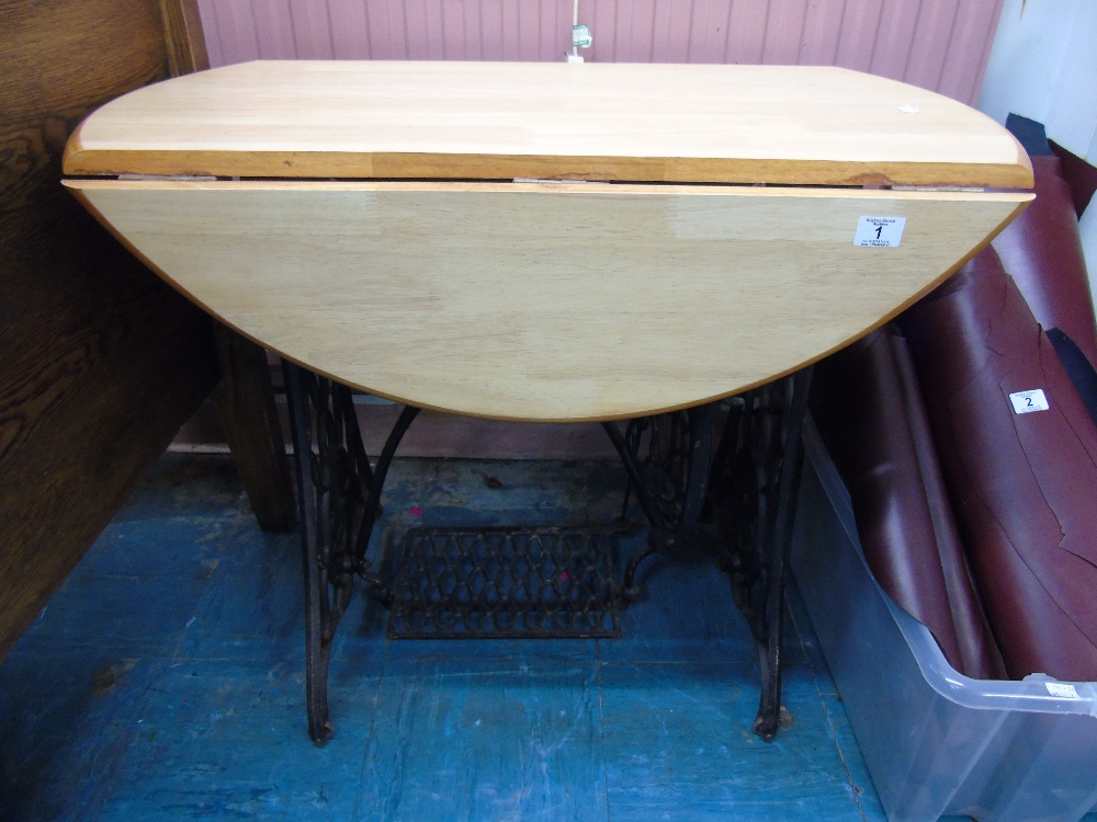 DROP LEAF TABLE WITH A SINGER SEWING MACHINE BASE