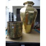 LARGE BRASS URN AND JARDINIERE