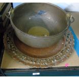 BRASS CAULDRON AND COPPER TRAY