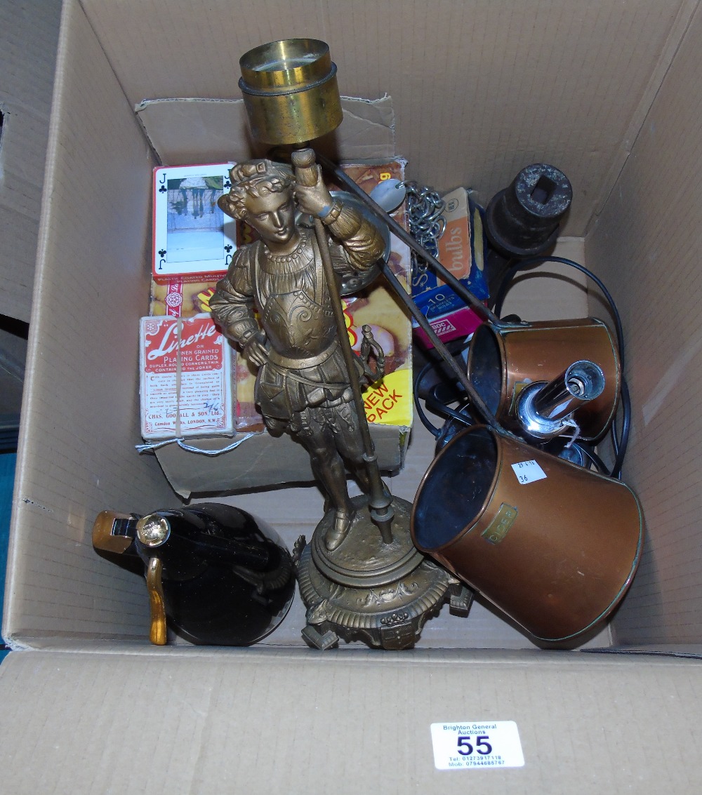 BOX OF MIXED ITEMS INCLUDING GILDED FIGURE