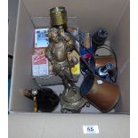 BOX OF MIXED ITEMS INCLUDING GILDED FIGURE