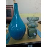 2 X BLUE GLASS VASES