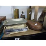 VINTAGE ITEMS INCLUDING COPPER AND BRASS AND KITCHEN SCALES