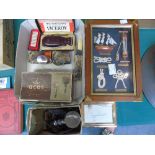 KEY CUPBOARD WITH NAVAL DECORATION & BOX OF ITEMS INCLUDING MARGARET THATCHER FRAMED AUTOGRAPH &