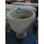 LARGE CONCRETE MAYAN URN-CIRCULAR PLANTER AZTEC DESIGN