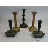 2 PAIR OF METAL CANDLESTICKS + 1 OTHER