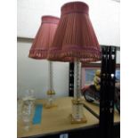 PAIR GLASS LAMPS WITH VINTAGE SHADES