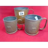 3 GRADUATED COPPER TANKARDS, 1/2 PT, 1 PT & 2 PT.