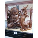 PAIR OF WOODEN CARVING INCLUDING DRAGON