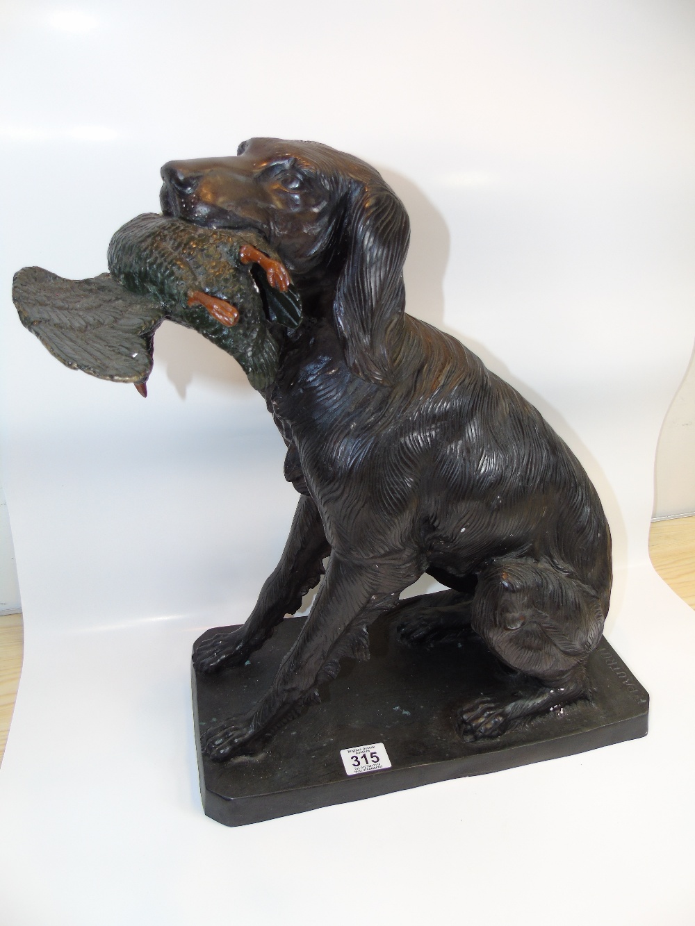 .LARGE BRONZE FIGURE OF A HUNTING DOG SIGNED F PAUTROT