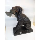 .LARGE BRONZE FIGURE OF A HUNTING DOG SIGNED F PAUTROT