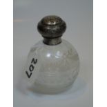 GLASS BOTTLE WITH HALL MARKED SILVER RIM