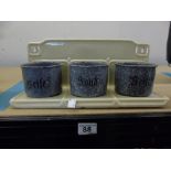FRENCH ENAMEL SHELF WITH 3 CONTAINERS
