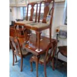 BURR WALNUT EXTENDING TABLE WITH 4 MATCHING CHAIRS