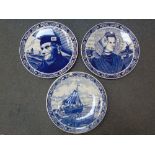 3 X FRENCH BLUE & WHITE WALL PLATES