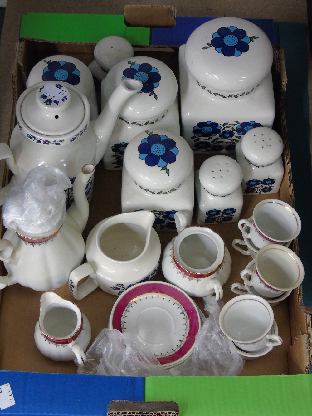 1970s CERAMIC STORAGE JARS + COFFEE POTS & TEA SET