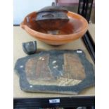 EARTHENWARE BOWL, LIDDED TUREEN & PLAQUE